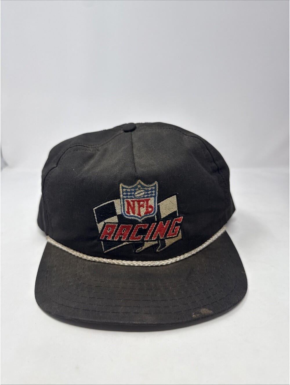 Vintage NFL Racing Hat Black Snapback Rope Cap
